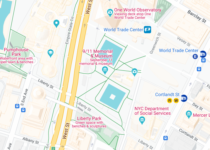 Map of 9/11 Memorial & Museum, New York