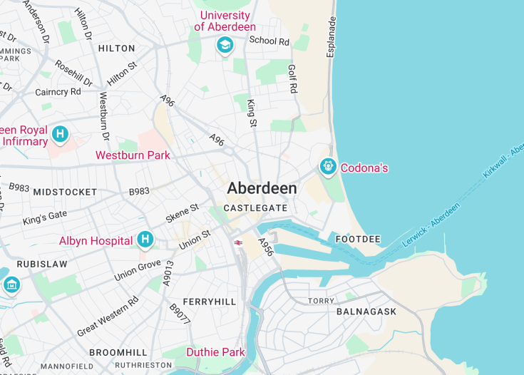 Map of Aberdeen, Scotland (United Kingdom)