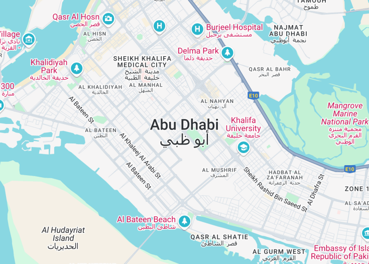 Map of Abu Dhabi, United Arab Emirates