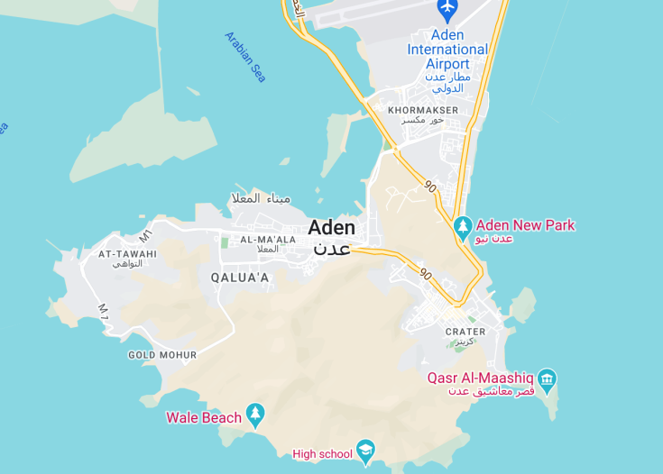 Map of Aden, Yemen