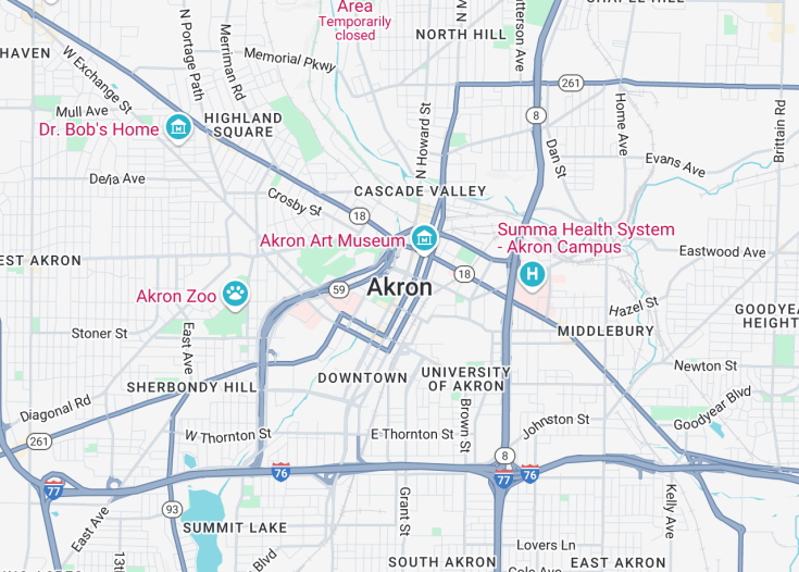 Map of Akron, Ohio (USA)