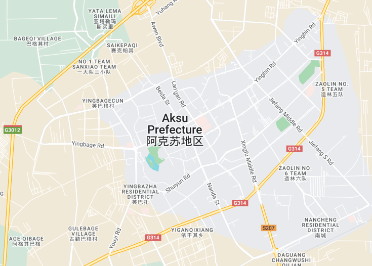 Map of Aksu City, China