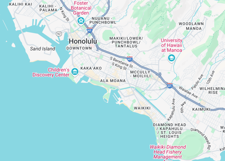 Map of Ala Moana, Honolulu