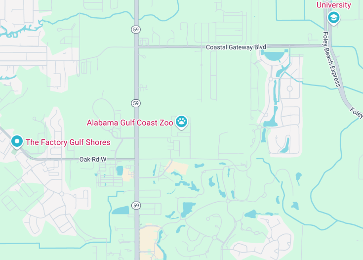 Map of Alabama Gulf Coast Zoo, Gulf Shores