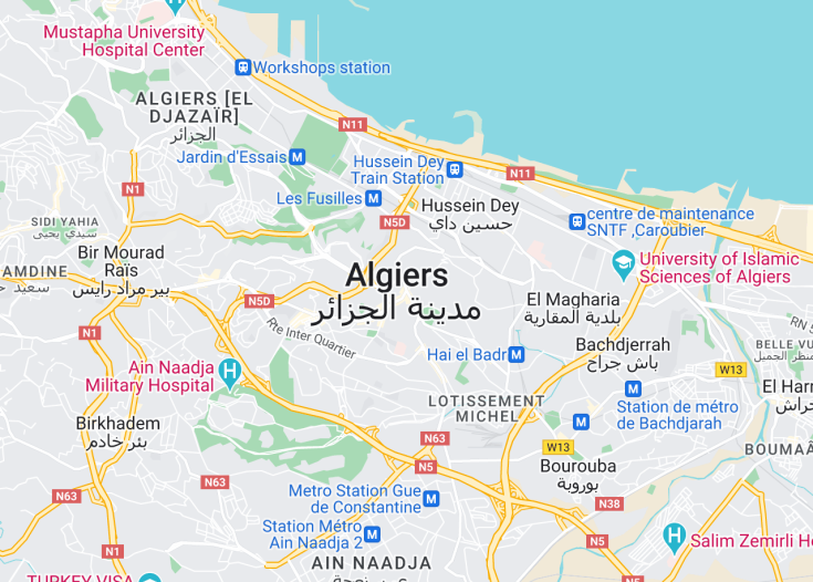 Map of Algiers, Algeria