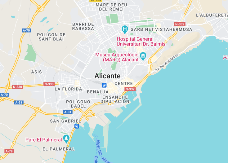 Map of Alicante, Spain