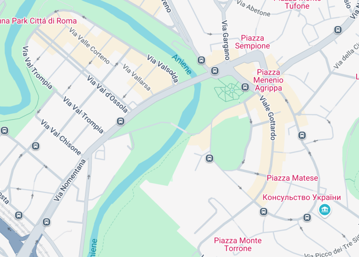 Map of Aniene, Rome