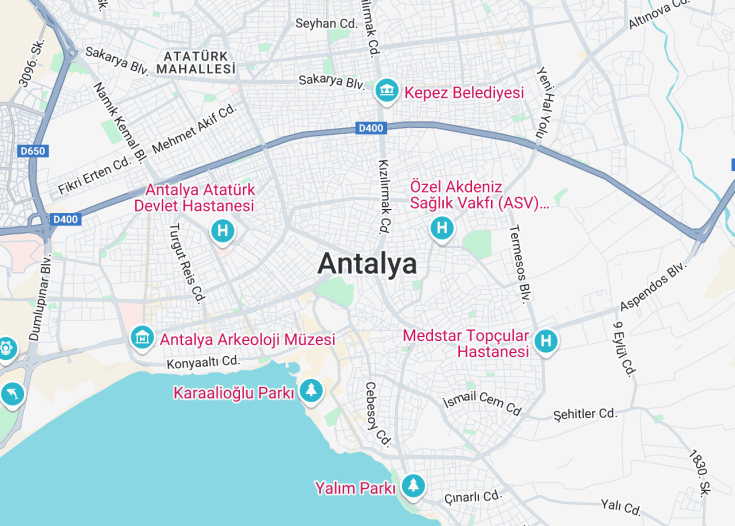 Map of Antalya, Turkey