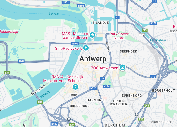 Map of Antwerp, Belgium