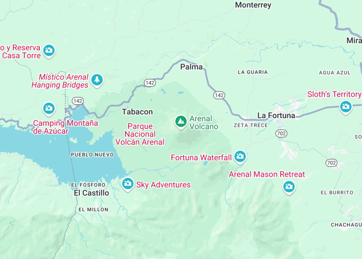 Map of Arenal Volcano, La Fortuna