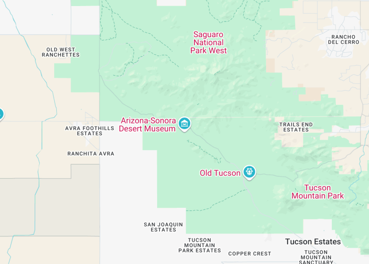 Map of Arizona Sonora Desert Museum, Tucson