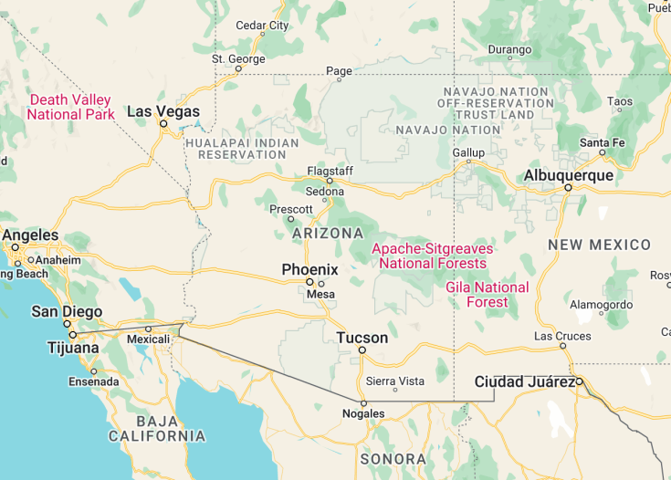 Map of Arizona (USA), 