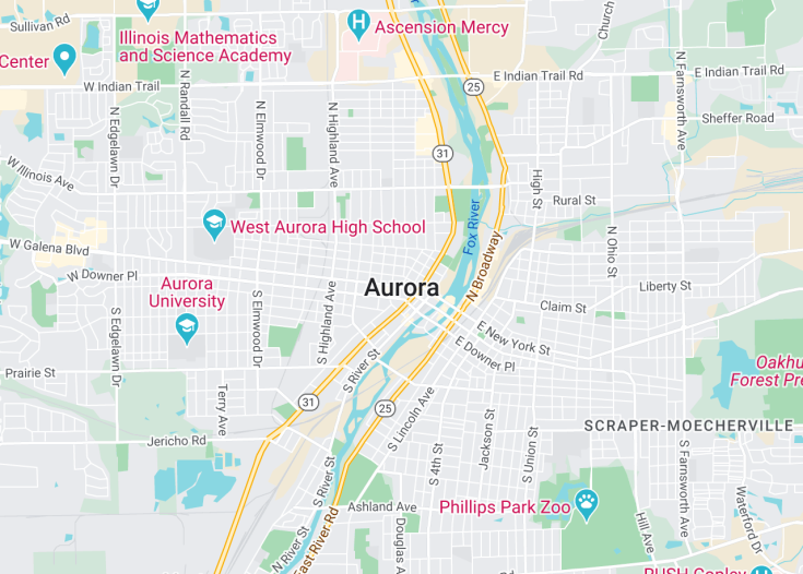 Map of Aurora, Illinois (USA)