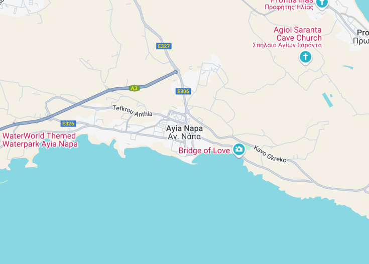 Map of Ayia Napa, Cyprus