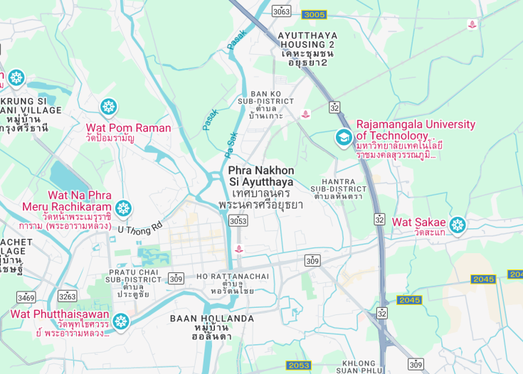 Map of Ayutthaya, Thailand