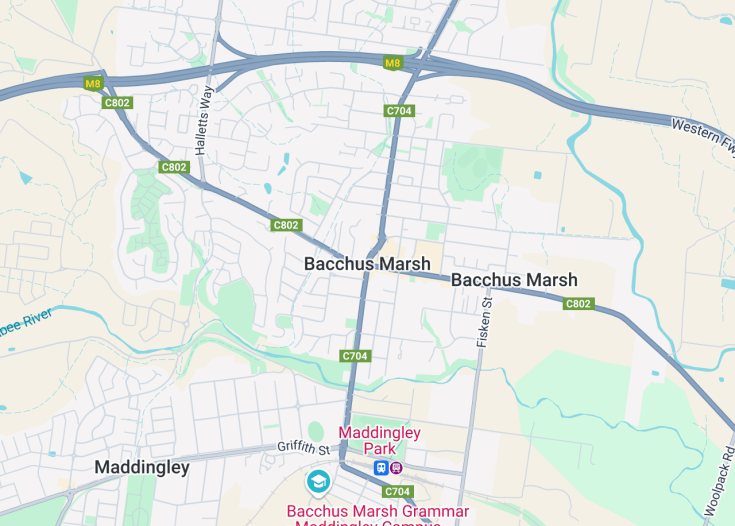 Map of Bacchus Marsh, Australia