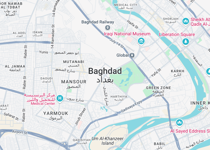 Map of Baghdad, Iraq