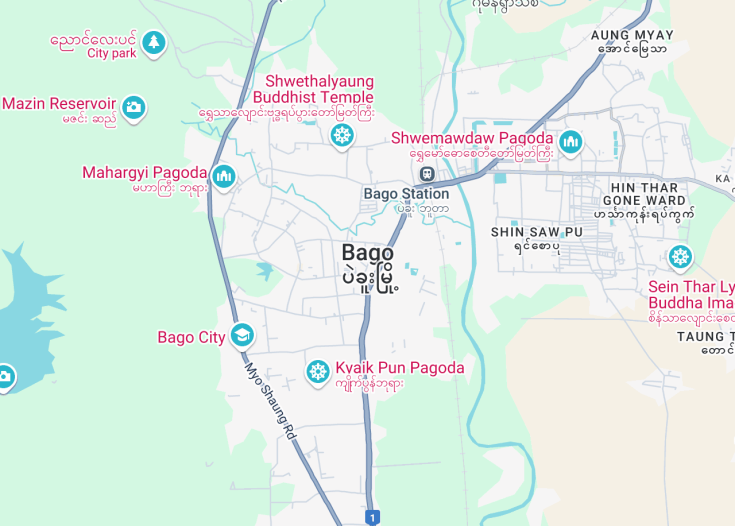 Map of Bago, Myanmar