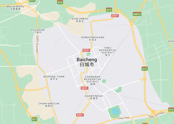 Map of Baicheng, China