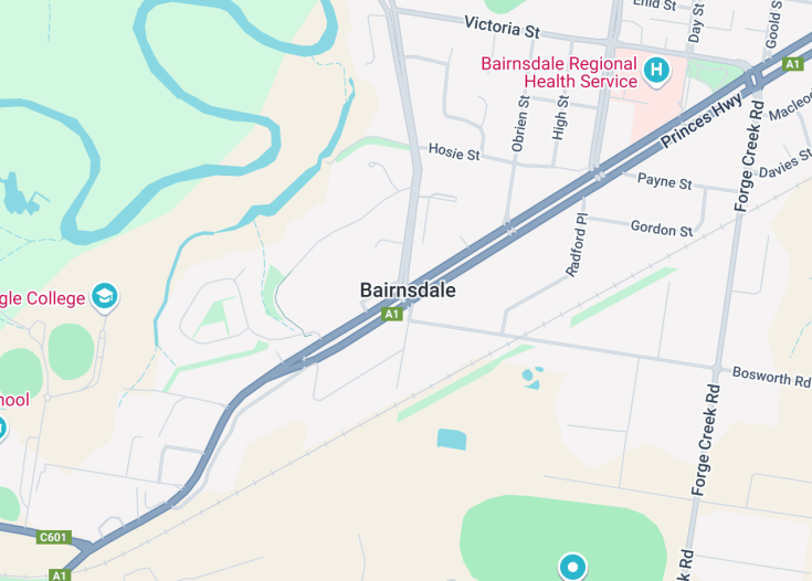 Map of Bairnsdale, Australia