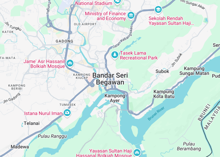 Map of Bandar Seri Begawan, Brunei