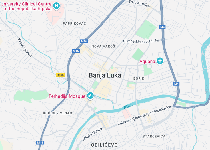 Map of Banja Luka, Bosnia and Herzegovina