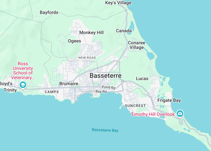 Map of Basseterre, Saint Kitts and Nevis