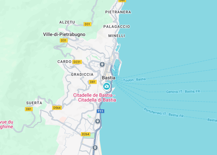 Map of Bastia, Corsica (France)