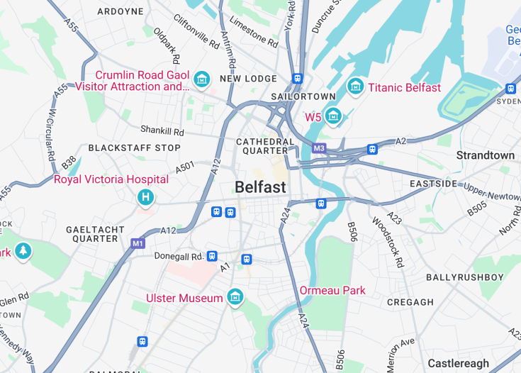 Map of Belfast, Ireland