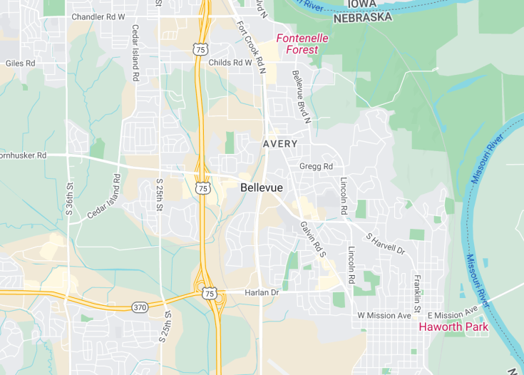 Map of Bellevue, Nebraska (USA)