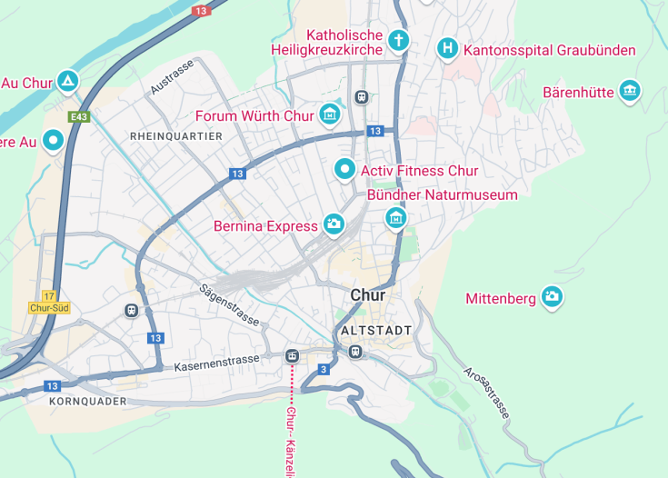 Map of Bernina Express, Chur