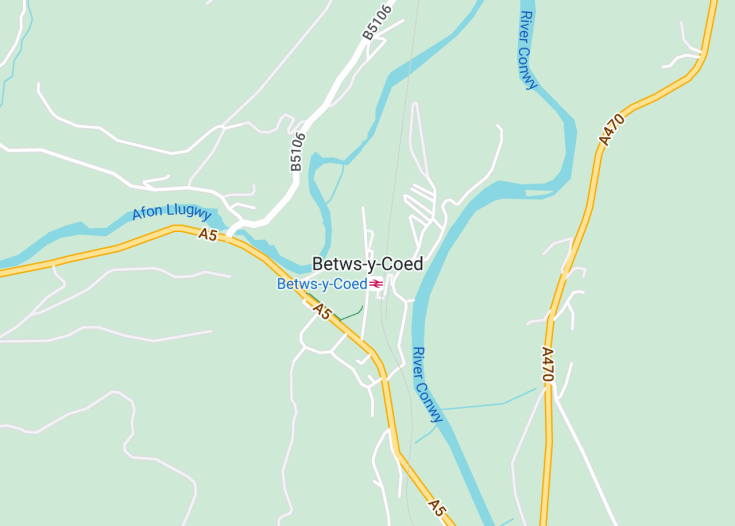 Map of Betws-y-Coed, Wales (United Kingdom)