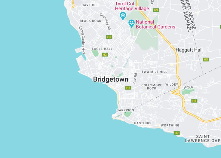 Map of Bridgetown, Barbados