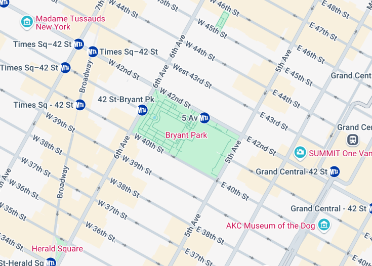 Map of Bryant Park, Manhattan (New York City)