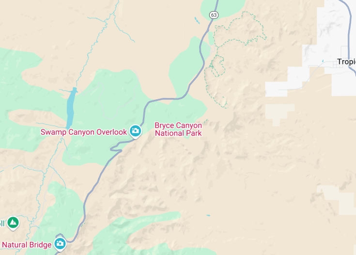 Map of Bryce Canyon National Park, Bryce Canyon City