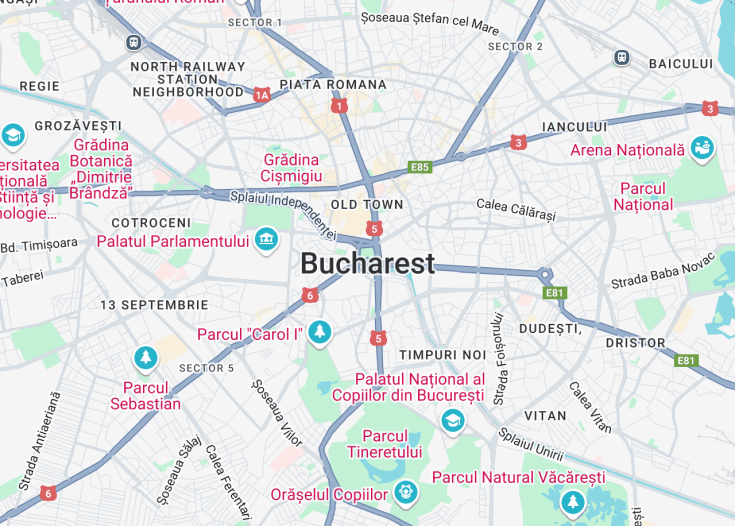 Map of Bucharest, Romania