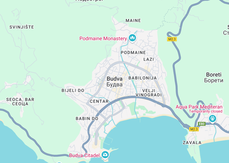 Map of Budva, Montenegro