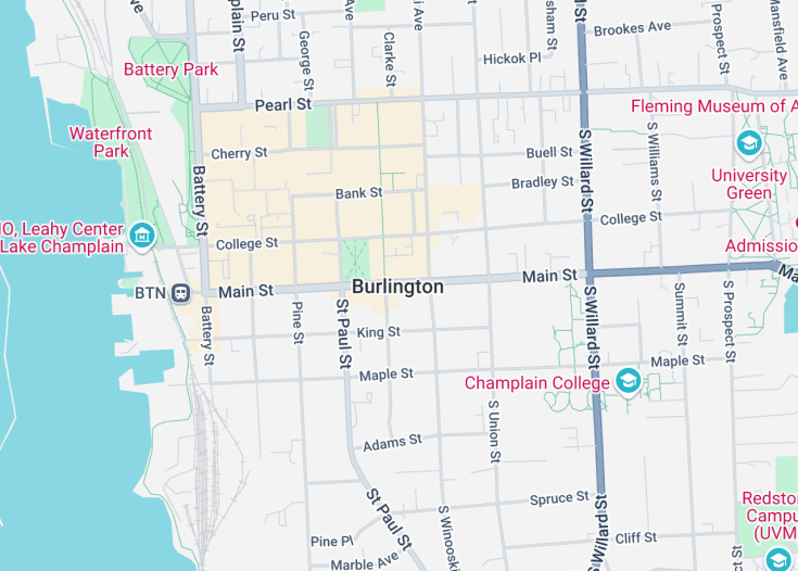 Map of Burlington, Vermont (USA)