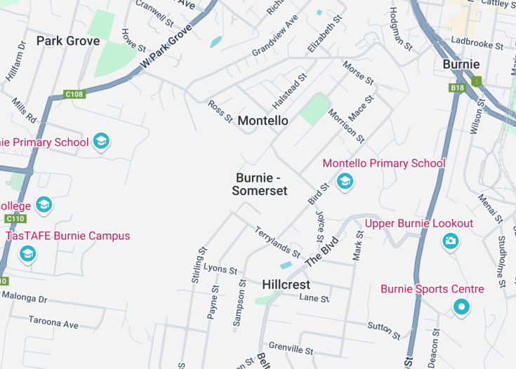 Map of Burnie–Somerset, Tasmania (Australia)