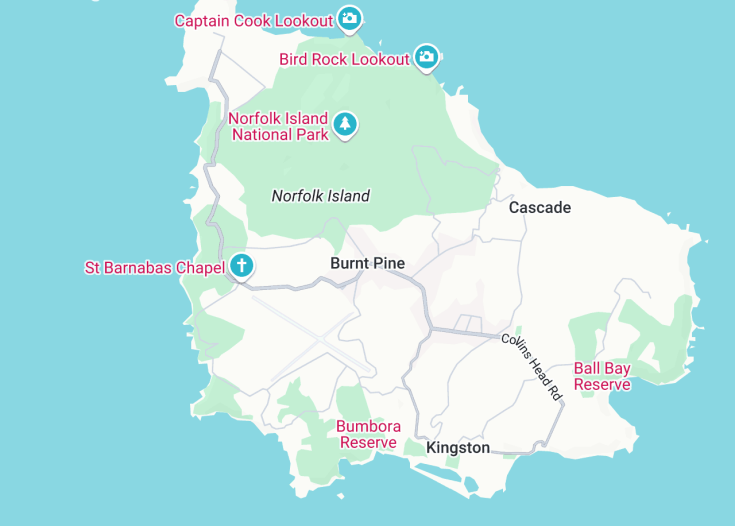 Map of Burnt Pine, Norfolk Island (Australia)