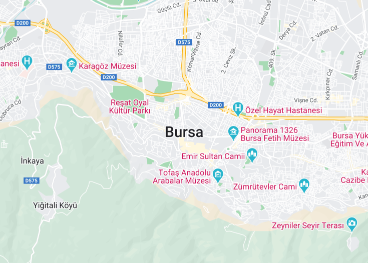 Map of Bursa, Turkey