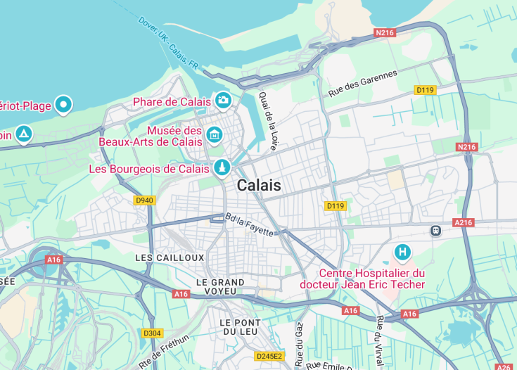 Map of Calais, France