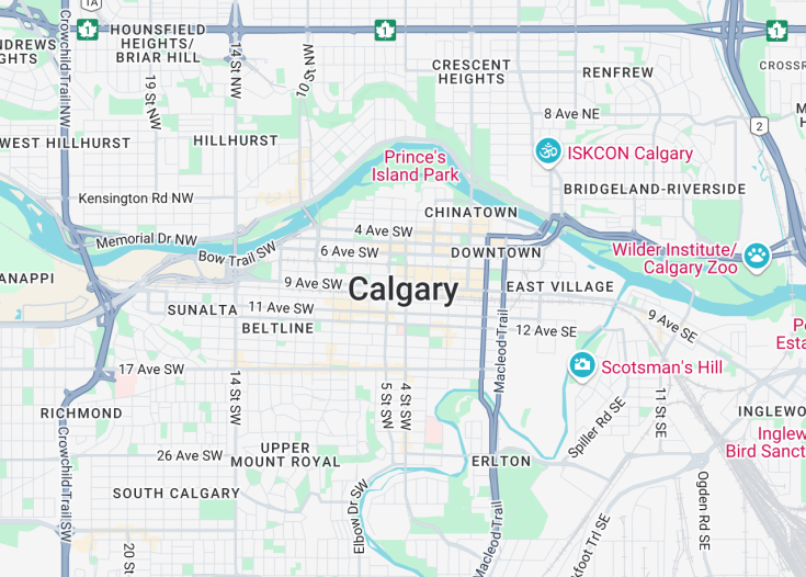 Map of Calgary, Canada