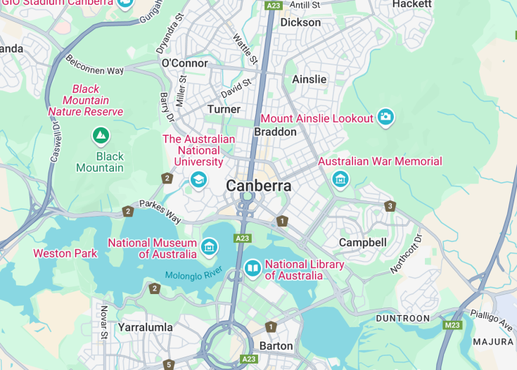 Map of Canberra, Australia