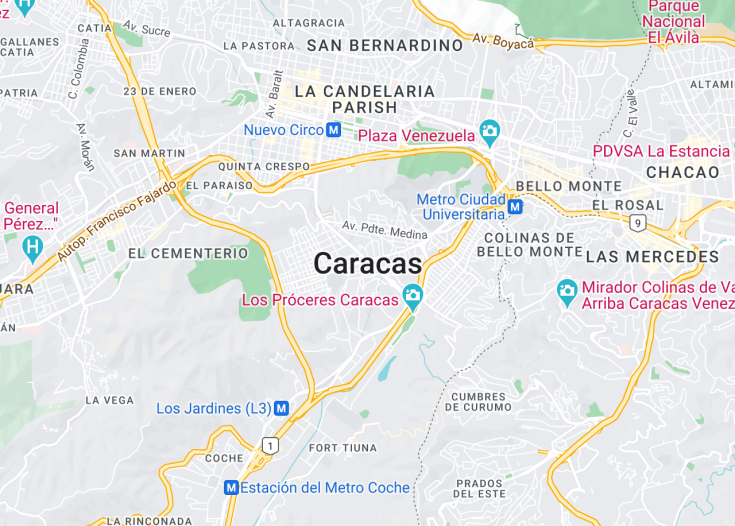 Map of Caracas, Venezuela