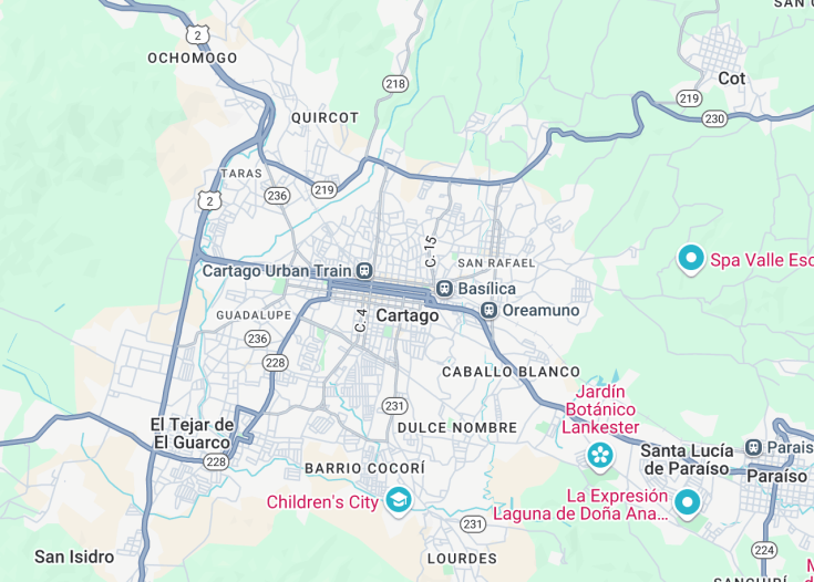 Map of Cartago, Costa Rica