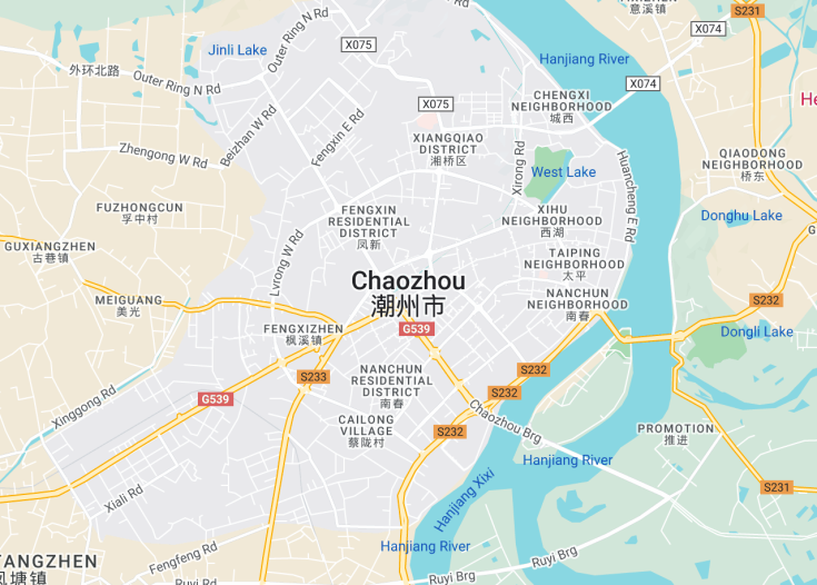 Map of Chaozhou, China