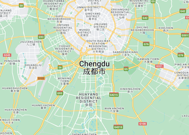 Map of Chengdu, China