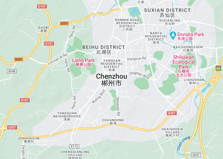 Map of Chenzhou, China