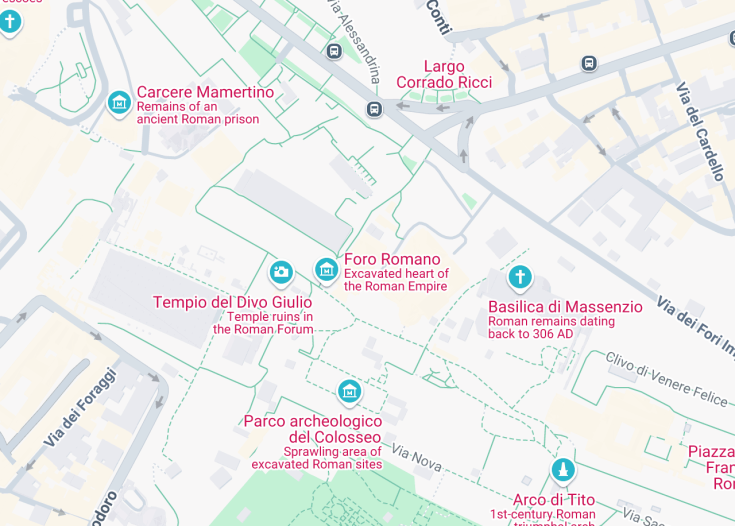 Map of Chiesa di San Lorenzo in Miranda (Temple of Antoninus and Faustina), Rome